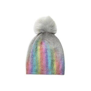 ADRIENNE LANDAU Metallic Beanie Rainbow Hat Grey Size One Size